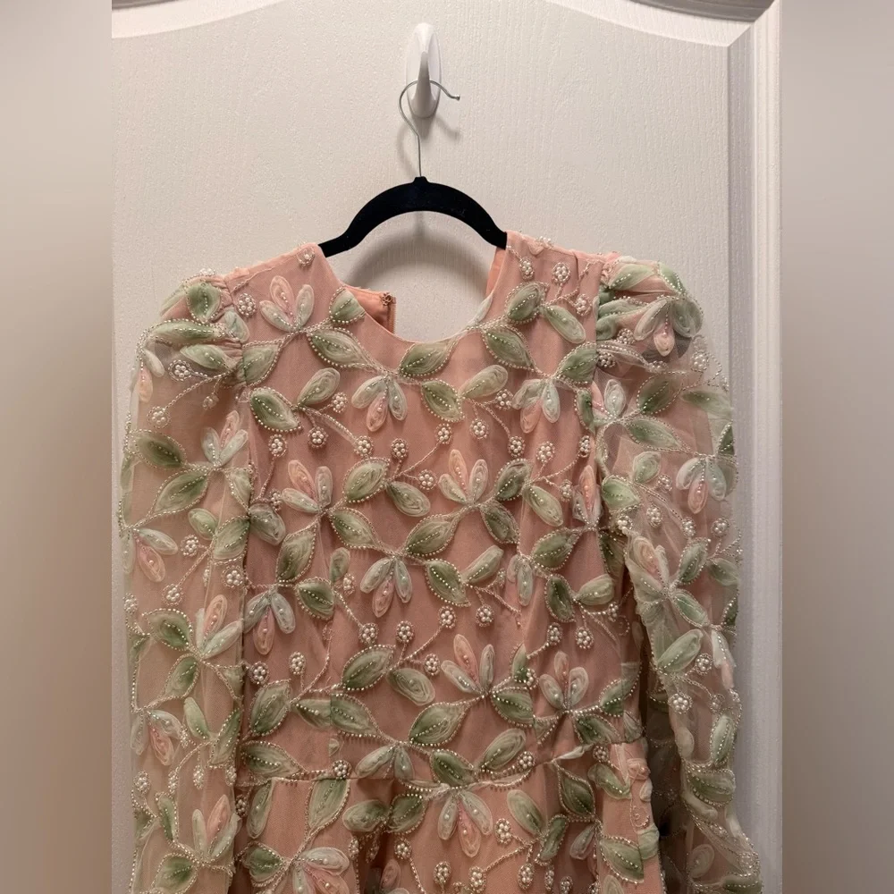 Helsi Tessa Long-Sleeve Appliqué A-Line Maxi Dress in Green NWOT - Picture 9 of 10